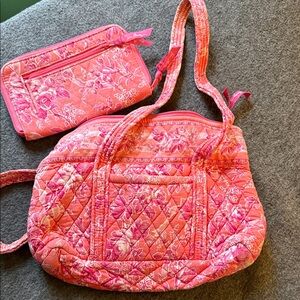 Vera Bradley Pink Floral Quilted Travel Bag Set